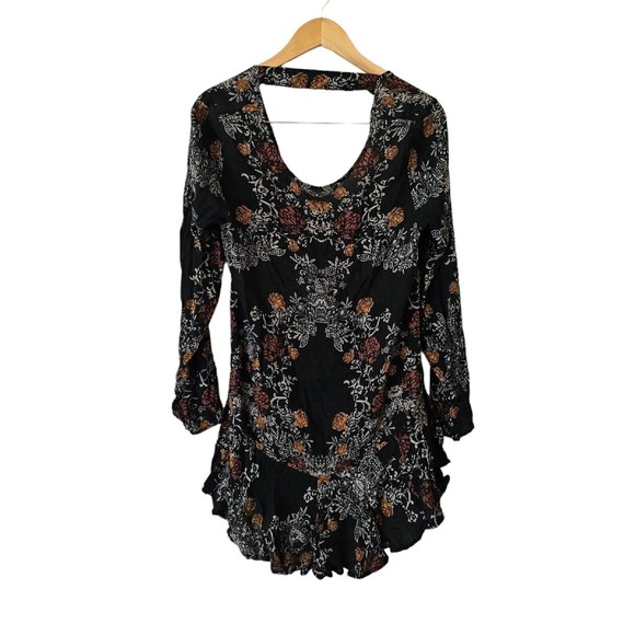 Free People Boho Babydoll Top Shirt Medium Deep V Back - Picture 1 of 6